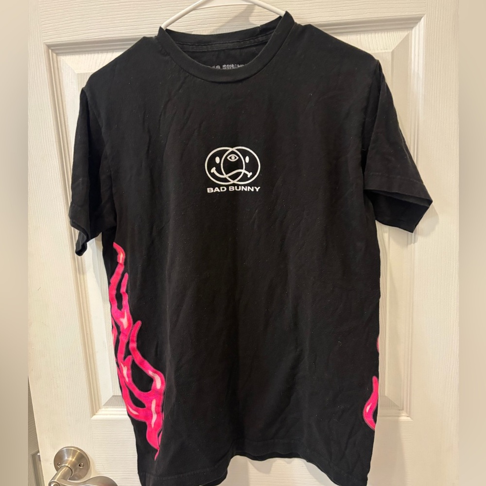 Bad Bunny Black T-Shirt‎ with Pink Flames